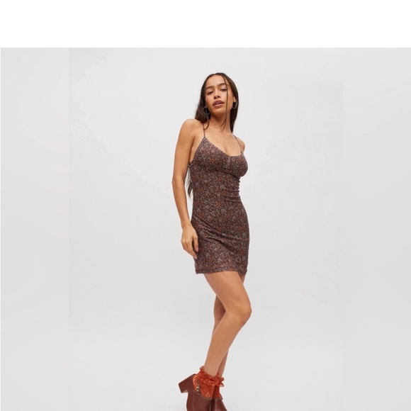 Motel Tintin Dress Brown Floral Garden Mini Slip XS - Picture 5 of 12